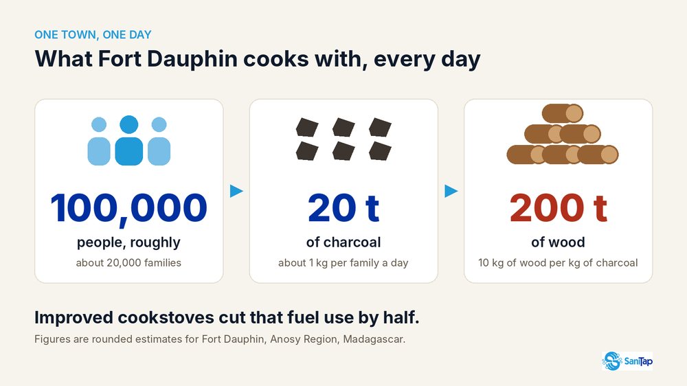 One town, one day. Rounded estimates for Fort Dauphin.
